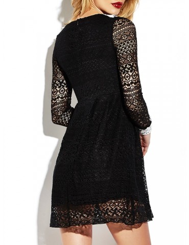 Sexy Lace See-through V-neck Long Sleeve Mini Dress For Women