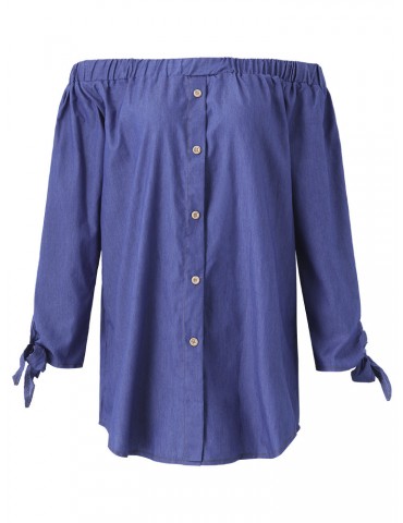 Women Sexy Off-shoulder Denim Long Sleeve Slash Neck Mini Dress