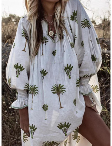 Bohemian Tree Print Long Sleeve Dress For Women