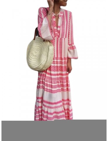 Bohemian Stripe Patchwork Maxi Dress For Women