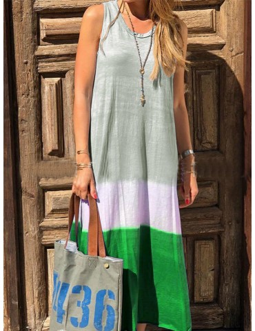Bohemian Print Patch Sleeveless Maxi Dress