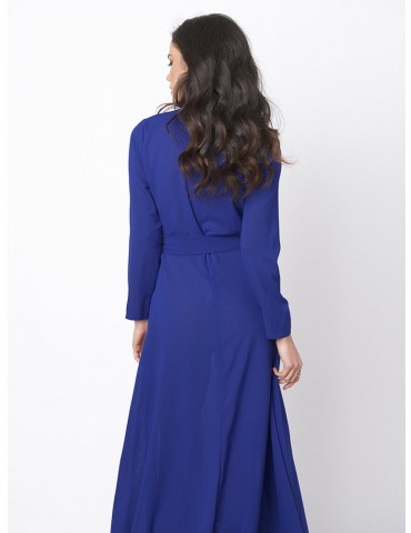 Women Elegant Bandage Stand Collar Long Sleeve Maxi Dress