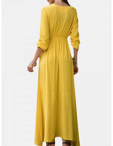 Bohemian V-Neck Long Sleeve Floor Length Maxi Dress