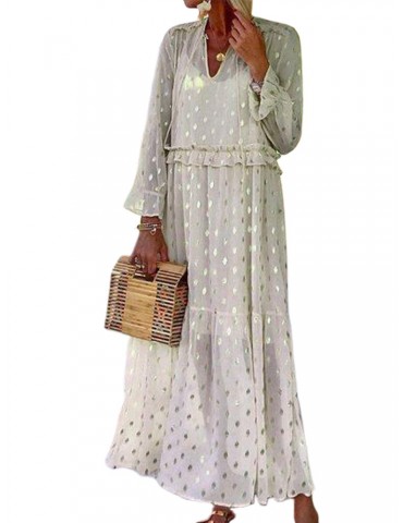 Casual V-neck Polka Dots Long Sleeve Two Piece Dress