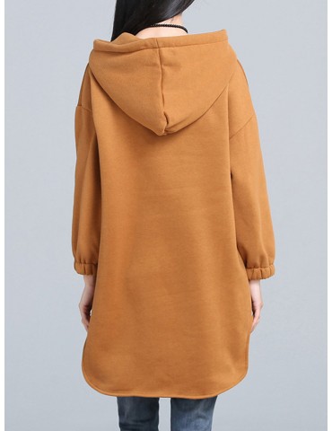 Women Long Sleeve Hooded Thicken Warm Casual Sweatshirt Dresses