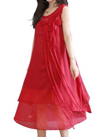 Casual Women Sleeveless Irregular Hem Mid-Long Dresses