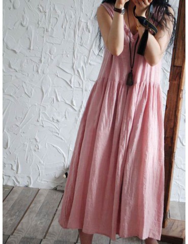 Casual Loose Women Solid Color Sleeveless Dresses