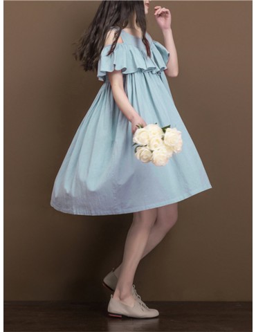 Women Casual Solid Color Ruffled Off Shoulder Dresses
