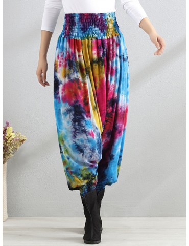 Casual Loose Printed Elastic Waist Women Wide Leg Pants