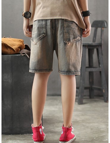 Cartoon Print Patch Casual Short Jeans For Women