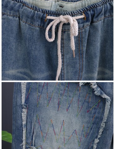 Casual Embroidery Patch Harem Denim