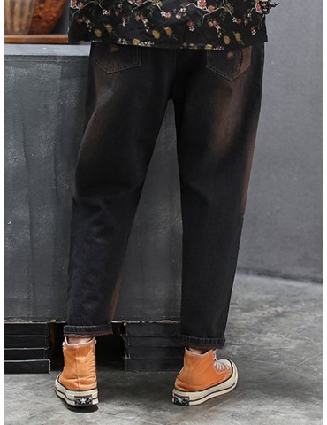 Patch Embroidered Drawstring Waist Ripped Jeans For Women