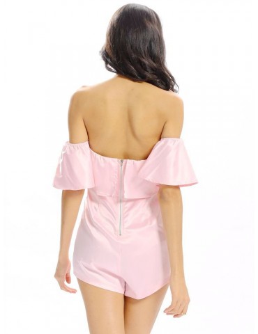 Women Sexy Off Shoulder Layered Short Sleeve Jumpsuit