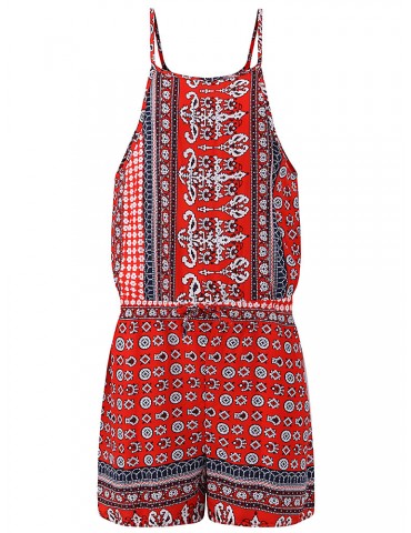 Bohemian Printed Halter Backless Sexy Women Short Jumpsuits