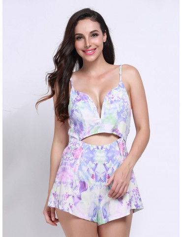 Women Floral Print Backless Cami Jumpsuit