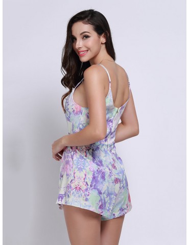 Women Floral Print Backless Cami Jumpsuit