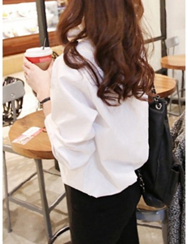Ruffles Neck Solid Color Long Sleeve Shirt