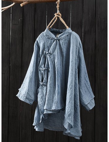 Solid Color Layered Frog Button Vintage Blouse