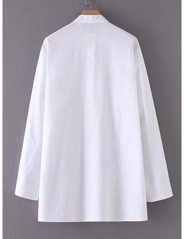 Women Long Sleeve Pure Color Vintage Blouses