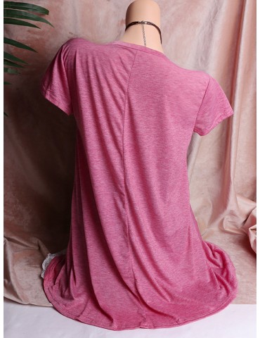 Lace Hem Short Sleeve O-neck Casual T-shirts
