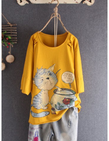 Casual Patch Distressed Half Sleeve Overhead T-Shirt