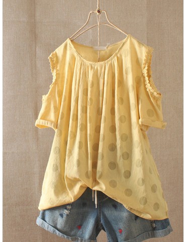 Casual Polka Dots Print Off Shoulder Short Sleeve T-Shirt