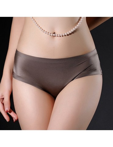 Sexy Hip Lifting Lace Back Seamfree Ice Silk Mid Waist Panties