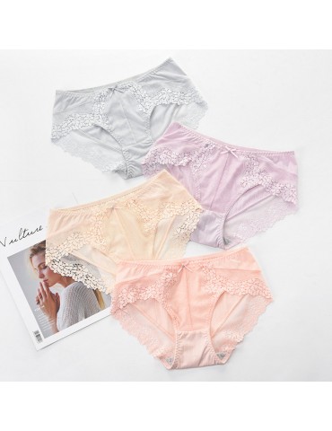 Lace-trim Seamless Cotton Crotch Low Rise Panties