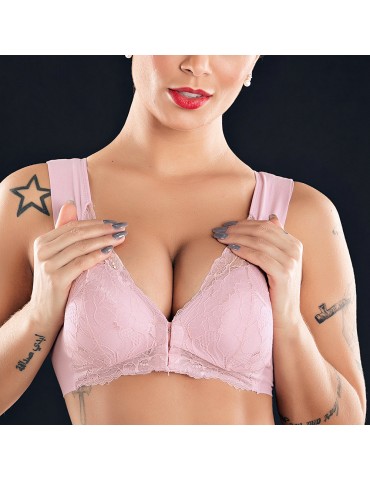 5XL Plus Size Front Closure Lace Wireless Lightly Lined Bras