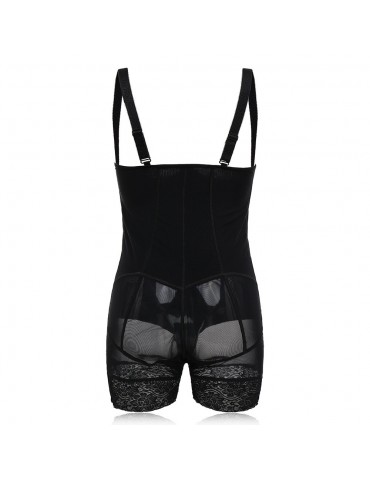 Plus Size Front Zipper Tummy Control Lace-trim Shapewear Bodysuit