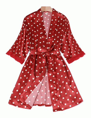 Casual Pajamas Silk Polka Dot Four Pieces Sleepwear