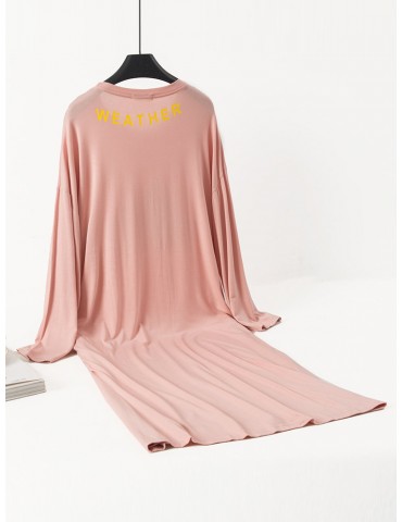 Plus Size Long Pajamas Modal Weather Cartoon Print Striped Sleepwear Nightdress