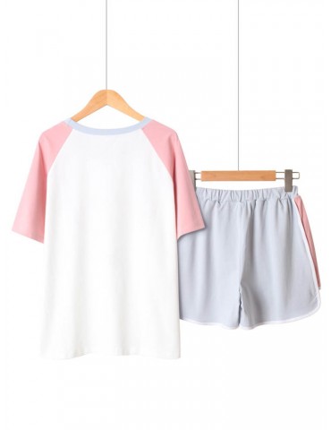 Cotton Cute Women Pajamas Short Sets Printed Letters Casual Sleepwear