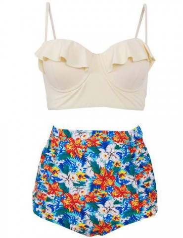 Sexy Push Up Printing Quick-dry High Waist Bikini Set For Women