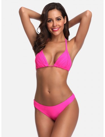 Halter Drawstring Triangle Ruffled Backless Sexy Bikinis Swimwear For Women Beach