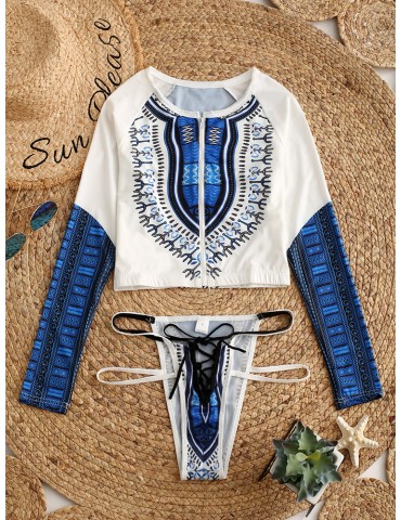 Thong Sexy Indian Swimsuits Bikinis Zip Front Long Sleeves Bandage Swimwear For Women By Newchic