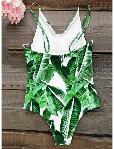 Sexy Leaf Printed Backless Hollow Bathing Swimsuits