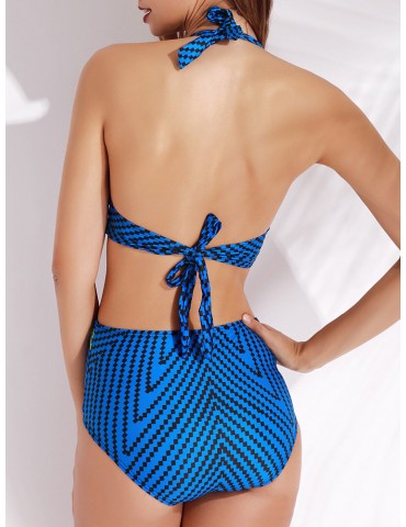 Vintage Geometric Printing Halter One Pieces Monokinis Swimwear