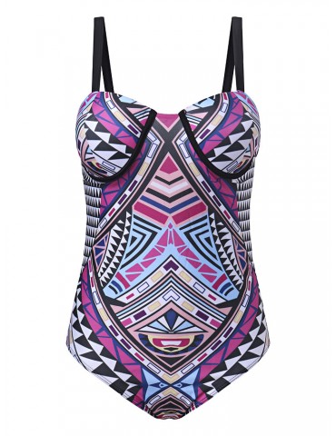 Geometric Printing Criss-cross Back Sleeveless One-Pieces Swimsuit