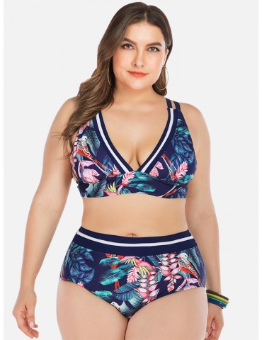 Plus Size Sexy Bikinis Swimsuits Print Triangle High Waist Women Swimwear Bathing Suits