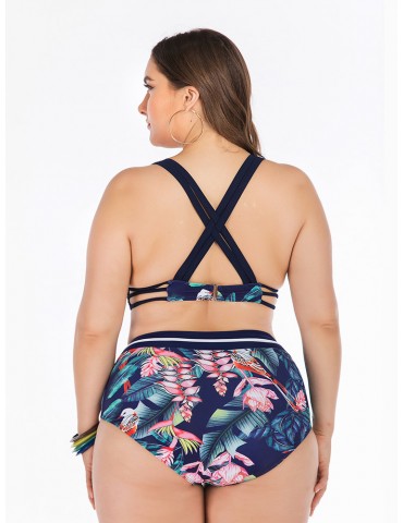 Plus Size Sexy Bikinis Swimsuits Print Triangle High Waist Women Swimwear Bathing Suits