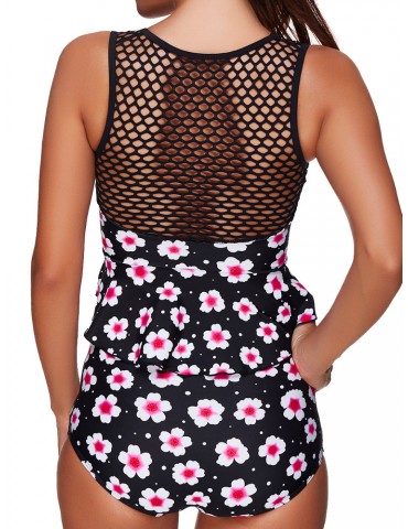 Mesh Flounces High Waist Two-piece Swimsuit Tankinis Swimwear For Women