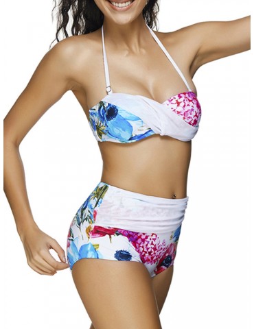 Plus Size Sexy Halter Floral Printed Super Elastic Bikinis