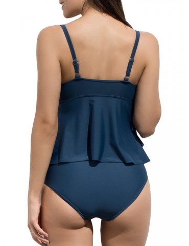 Plus Size Women Tankinis V Neck Cake Skirt Cover Belly Swimsuits