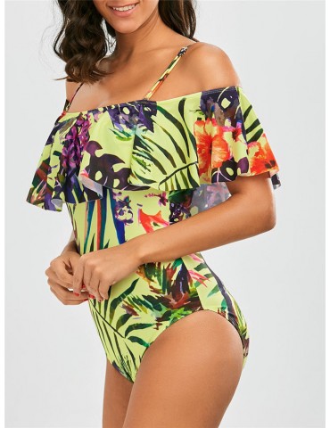 Fresh Flounces Word Shoulder Monokini Swimsuit