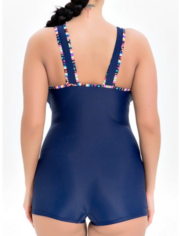 Plus Size Splicing Belt One Piece Swimwuit Swimwear For Women