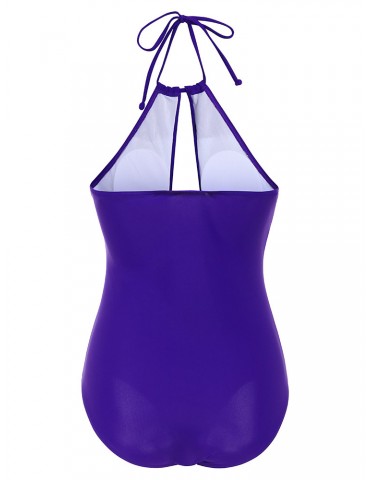 Deep U Halter Elastic Backless Solid Color One Piece Swimwear