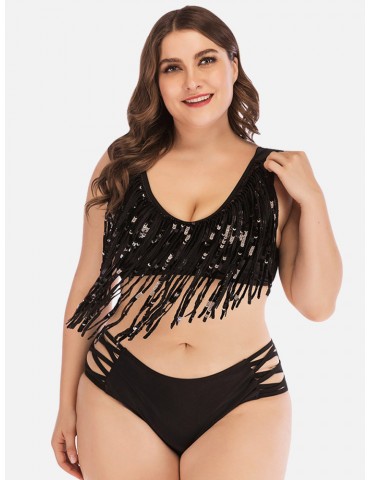 Plus Size Tankinis Women Swimsuits Beaded Tassel Irregular Swimwear