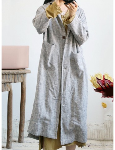Vintage Pockets Solid Color Cotton Linen Coat