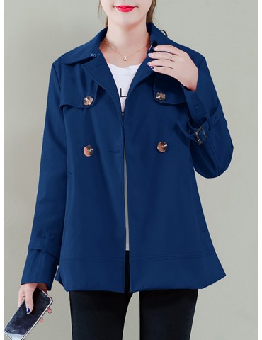 Button Solid Color Long Sleeve Lapel Casual Jacket